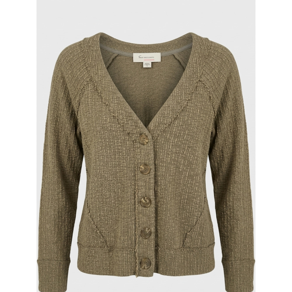 Two by Vince Camuto Olive Green Waffle Knit Button Down Cardigan Size S